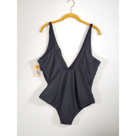 NWT Kona Sol Women's Black Asymmetrical Ruffle 1 Piece Swimsuit Size XL 1094 - Picture 9 of 11